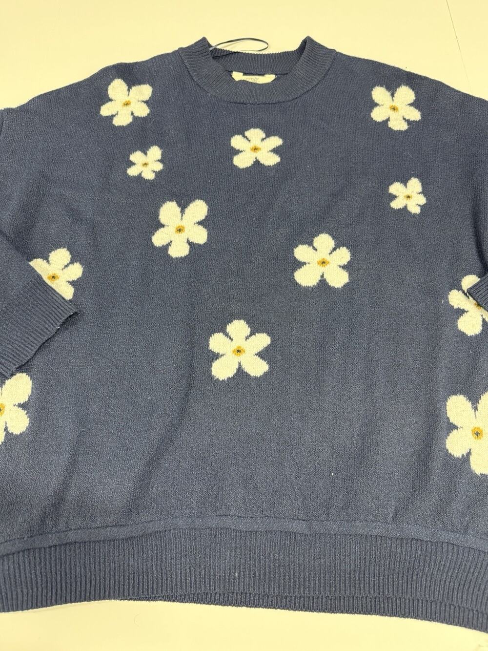 Womens Terra Sky Sweater Daisies Blue Navy 16w-18w 1x